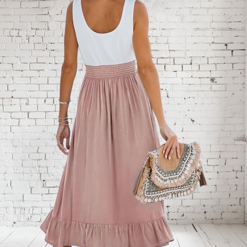 Cupshe Flounced Smocked Dress Sz L NWT | Ruffle Hem Stretch Bodice - Picture 8 of 9